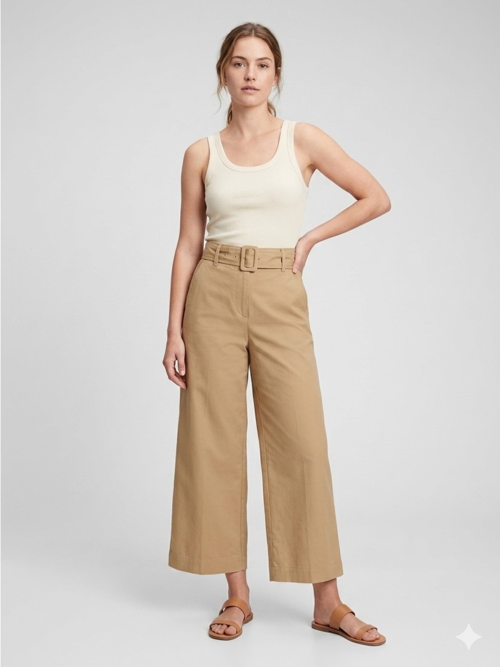 Who What Wear Pants size 12 high-rise wide leg belted trousers women's camel